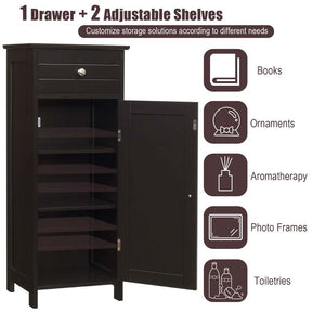 Freestanding Wooden Floor Storage Cabinet with Large Drawer & 2 Adjustable Shelves, Morden Side Storage Bathroom Organizer Cabinet