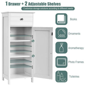 Freestanding Wooden Floor Storage Cabinet with Large Drawer & 2 Adjustable Shelves, Morden Side Storage Bathroom Organizer Cabinet