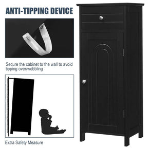 Freestanding Wooden Floor Storage Cabinet with Large Drawer & 2 Adjustable Shelves, Morden Side Storage Bathroom Organizer Cabinet