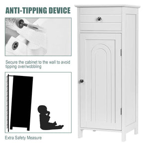 Freestanding Wooden Floor Storage Cabinet with Large Drawer & 2 Adjustable Shelves, Morden Side Storage Bathroom Organizer Cabinet