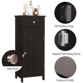 Freestanding Wooden Floor Storage Cabinet with Large Drawer & 2 Adjustable Shelves, Morden Side Storage Bathroom Organizer Cabinet