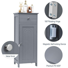 Freestanding Wooden Floor Storage Cabinet with Large Drawer & 2 Adjustable Shelves, Morden Side Storage Bathroom Organizer Cabinet