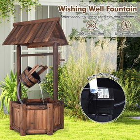 Rustic Outdoor Wishing Well Water Fountain with Electric Pump & Bucket, Old-Fashioned Wood Waterfall Fountain for Garden, Backyard & Patio Decor