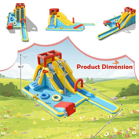 Giant Inflatable Dual Long Slide Water Park Climbing Bouncer with 735W Air Blower, Outdoor Backyard Mega Waterslide for Kids Ages 3-10