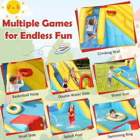 Giant Inflatable Dual Long Slide Water Park Climbing Bouncer with 735W Air Blower, Outdoor Backyard Mega Waterslide for Kids Ages 3-10