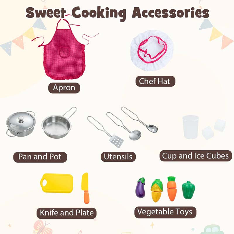 Corner Wooden Kids Kitchen Playset, Little Chef Pretend Toy Kitchen Set w/ Microwave, Range Hood, Washing Basin, Lights & Sounds for Toddlers