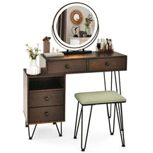 Wooden Makeup Dressing Table Bedroom Vanity Set with 3 Colors Lighted Mirror & Stool, Left or Right Side Cabinet