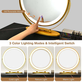 Wooden Makeup Dressing Table Bedroom Vanity Set with 3 Colors Lighted Mirror & Stool, Left or Right Side Cabinet