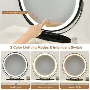 Wooden Makeup Dressing Table Bedroom Vanity Set with 3 Colors Lighted Mirror & Stool, Left or Right Side Cabinet