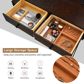 Wooden Makeup Dressing Table Bedroom Vanity Set with 3 Colors Lighted Mirror & Stool, Left or Right Side Cabinet
