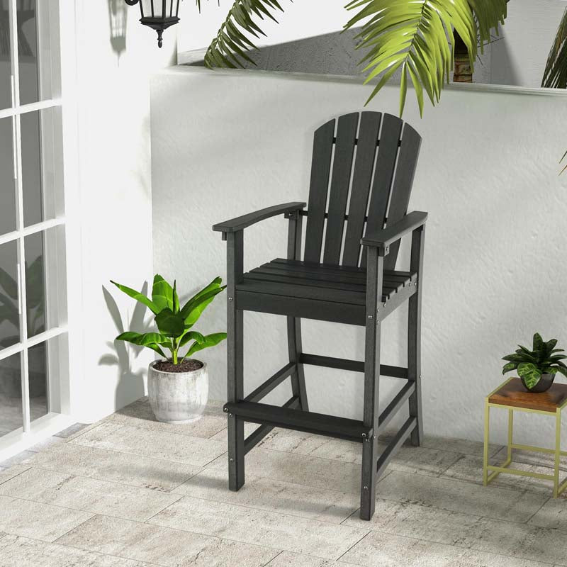 30" Tall Adirondack Bar Chairs, All-Weather HDPE Outdoor Bar Height Stools with Backrest, Armrests & Footrest for Backyard, Poolside
