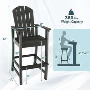 30" Tall Adirondack Bar Chairs, All-Weather HDPE Outdoor Bar Height Stools with Backrest, Armrests & Footrest for Backyard, Poolside