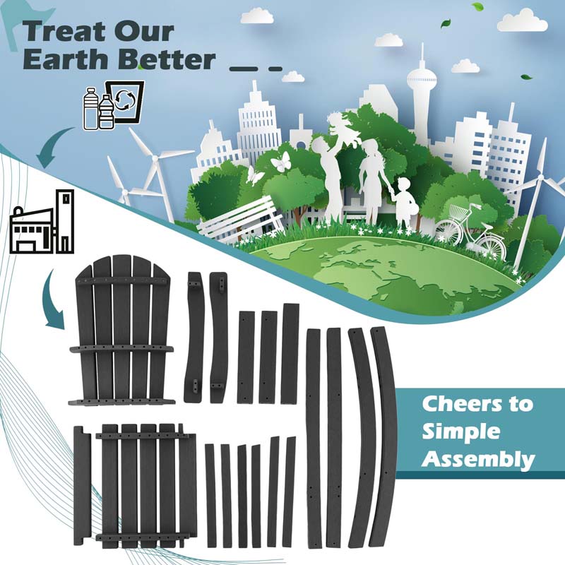 30" Tall Adirondack Bar Chairs, All-Weather HDPE Outdoor Bar Height Stools with Backrest, Armrests & Footrest for Backyard, Poolside