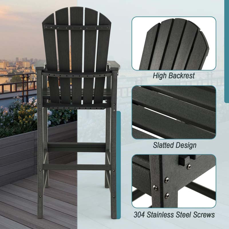 30" Tall Adirondack Bar Chairs, All-Weather HDPE Outdoor Bar Height Stools with Backrest, Armrests & Footrest for Backyard, Poolside