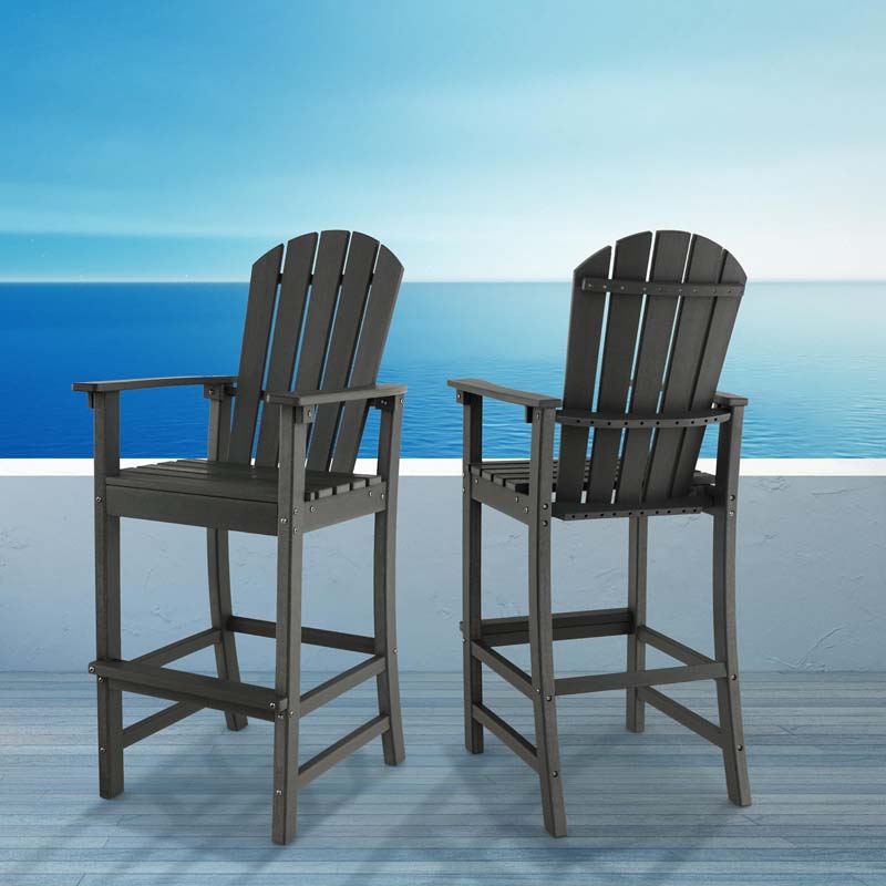 30" Tall Adirondack Bar Chairs, All-Weather HDPE Outdoor Bar Height Stools with Backrest, Armrests & Footrest for Backyard, Poolside