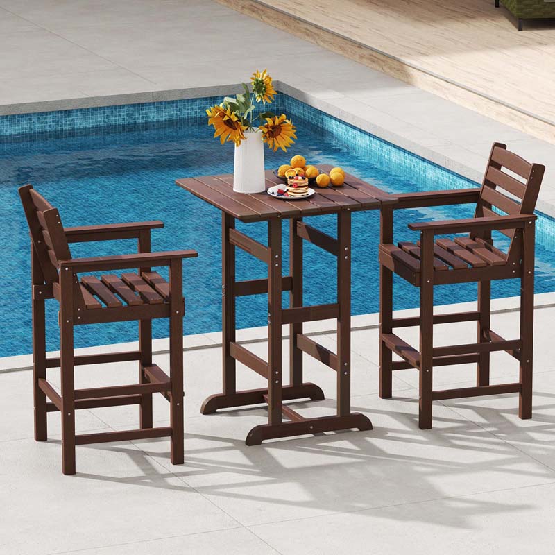 Adirondack Bar Chairs Set of 2/4, 29" HDPE Bar Height Outdoor Stools w/ Backrest & Footrest, All-Weather Backyard Patio High-Top Chairs