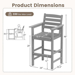 Adirondack Bar Chairs Set of 2/4, 29" HDPE Bar Height Outdoor Stools w/ Backrest & Footrest, All-Weather Backyard Patio High-Top Chairs