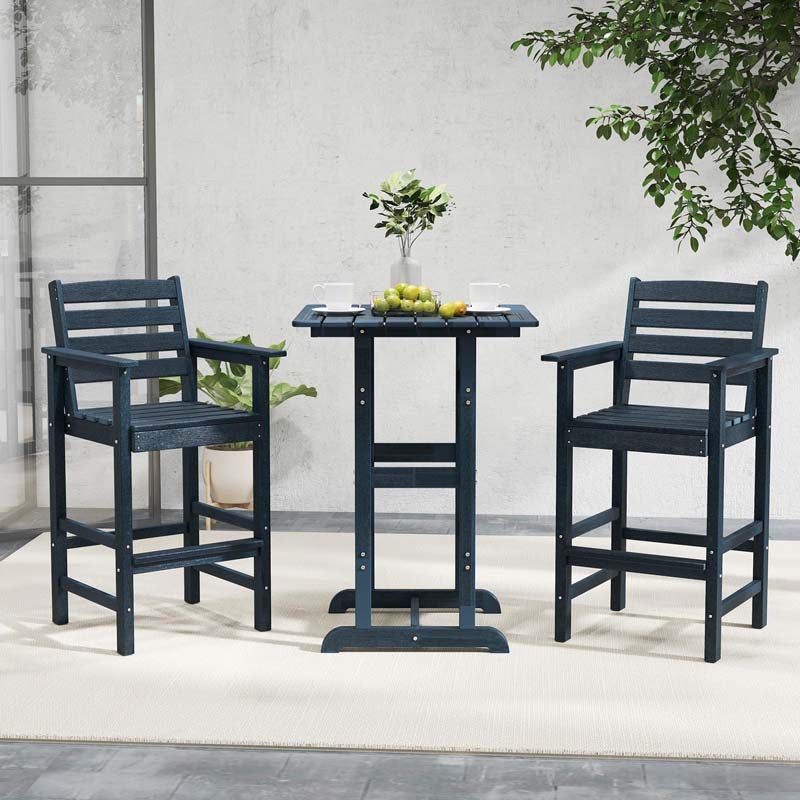 Adirondack Bar Chairs Set of 2/4, 29" HDPE Bar Height Outdoor Stools w/ Backrest & Footrest, All-Weather Backyard Patio High-Top Chairs