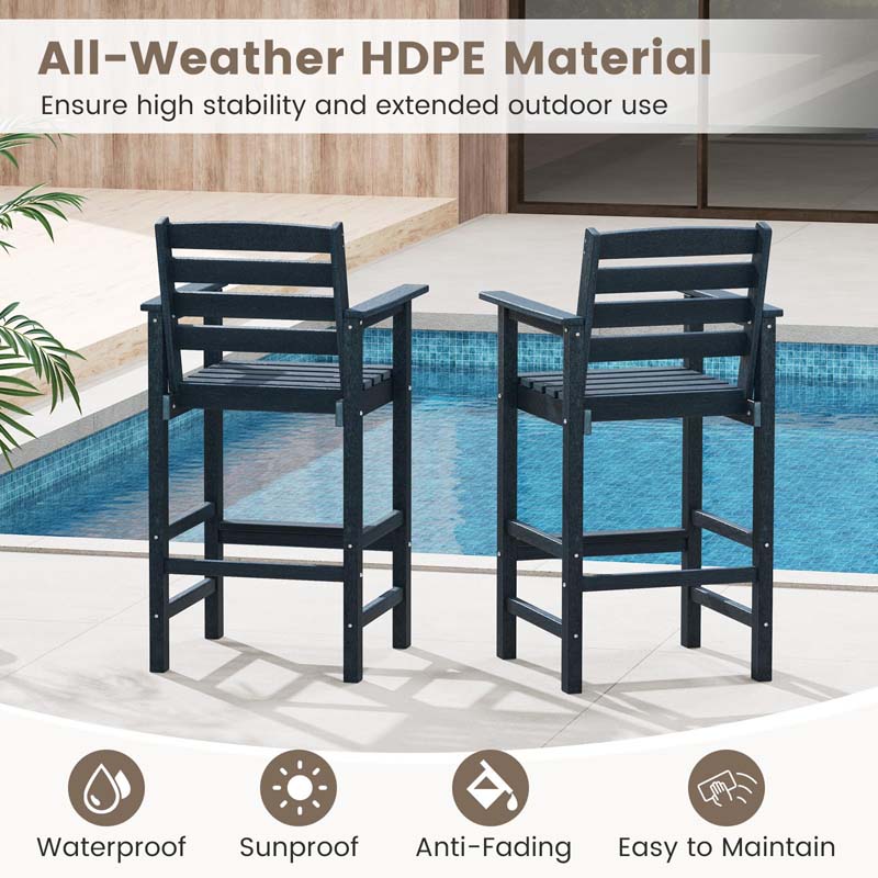 Adirondack Bar Chairs Set of 2/4, 29" HDPE Bar Height Outdoor Stools w/ Backrest & Footrest, All-Weather Backyard Patio High-Top Chairs