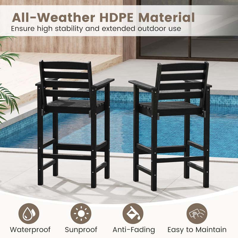 Adirondack Bar Chairs Set of 2/4, 29" HDPE Bar Height Outdoor Stools w/ Backrest & Footrest, All-Weather Backyard Patio High-Top Chairs