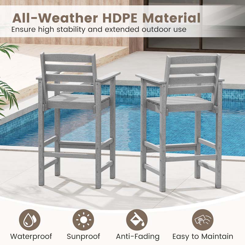 Adirondack Bar Chairs Set of 2/4, 29" HDPE Bar Height Outdoor Stools w/ Backrest & Footrest, All-Weather Backyard Patio High-Top Chairs