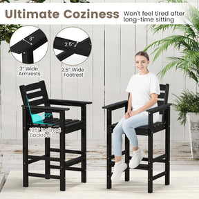 Adirondack Bar Chairs Set of 2/4, 29" HDPE Bar Height Outdoor Stools w/ Backrest & Footrest, All-Weather Backyard Patio High-Top Chairs