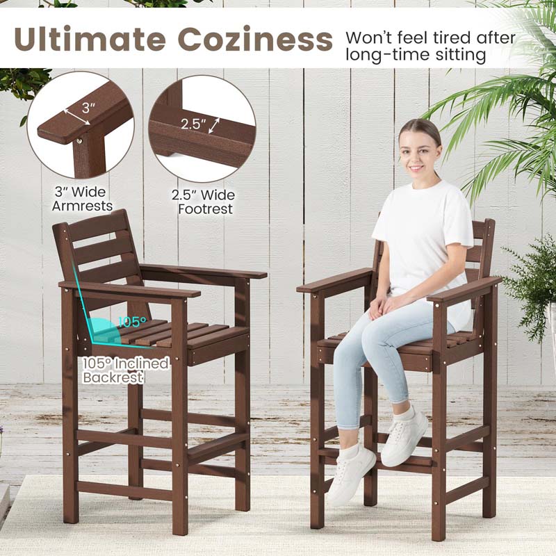 Adirondack Bar Chairs Set of 2/4, 29" HDPE Bar Height Outdoor Stools w/ Backrest & Footrest, All-Weather Backyard Patio High-Top Chairs