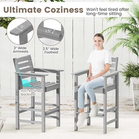 Adirondack Bar Chairs Set of 2/4, 29" HDPE Bar Height Outdoor Stools w/ Backrest & Footrest, All-Weather Backyard Patio High-Top Chairs