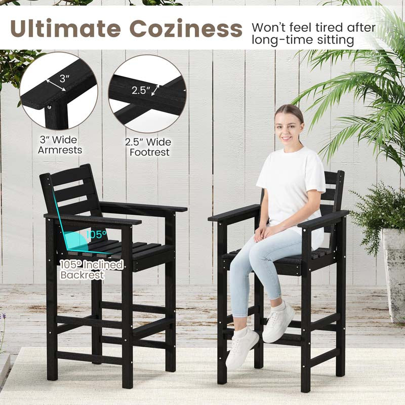 Adirondack Bar Chairs Set of 2/4, 29" HDPE Bar Height Outdoor Stools w/ Backrest & Footrest, All-Weather Backyard Patio High-Top Chairs