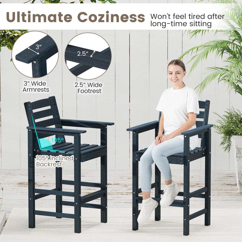 Adirondack Bar Chairs Set of 2/4, 29" HDPE Bar Height Outdoor Stools w/ Backrest & Footrest, All-Weather Backyard Patio High-Top Chairs