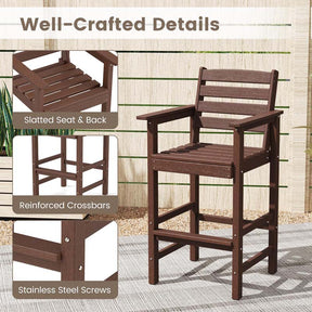 Adirondack Bar Chairs Set of 2/4, 29" HDPE Bar Height Outdoor Stools w/ Backrest & Footrest, All-Weather Backyard Patio High-Top Chairs
