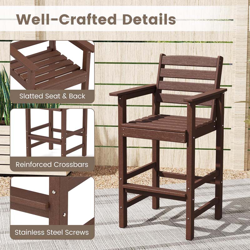 Adirondack Bar Chairs Set of 2/4, 29" HDPE Bar Height Outdoor Stools w/ Backrest & Footrest, All-Weather Backyard Patio High-Top Chairs