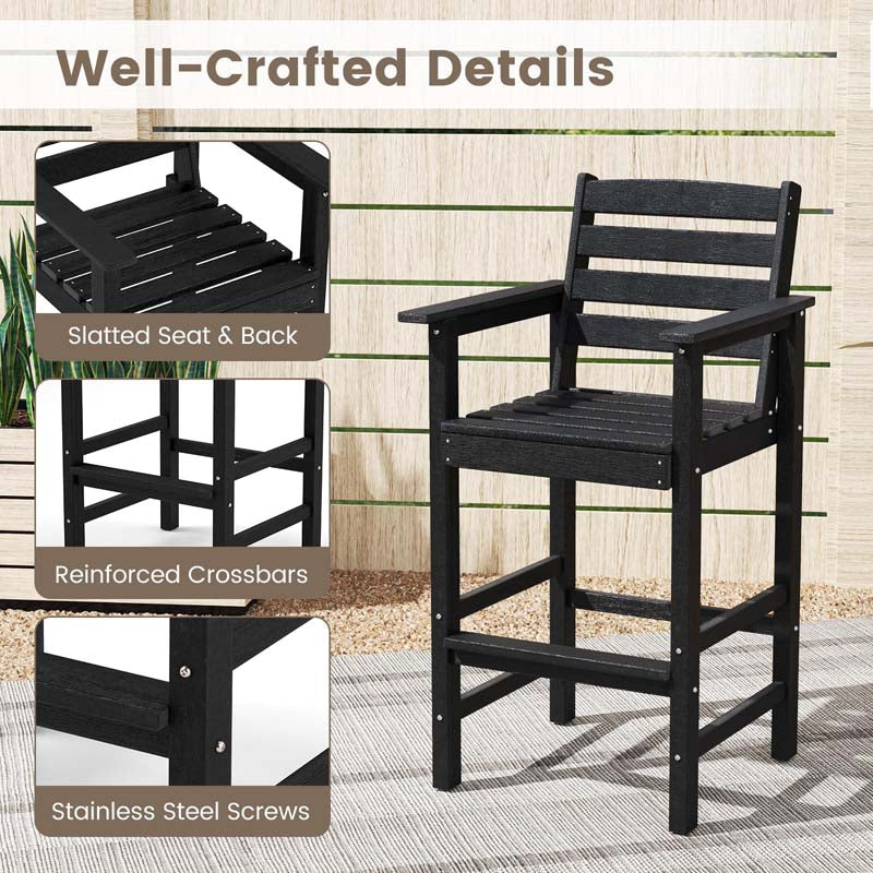 Adirondack Bar Chairs Set of 2/4, 29" HDPE Bar Height Outdoor Stools w/ Backrest & Footrest, All-Weather Backyard Patio High-Top Chairs