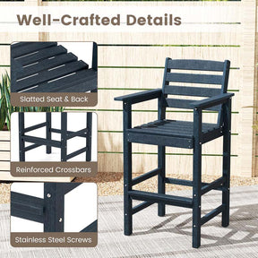 Adirondack Bar Chairs Set of 2/4, 29" HDPE Bar Height Outdoor Stools w/ Backrest & Footrest, All-Weather Backyard Patio High-Top Chairs