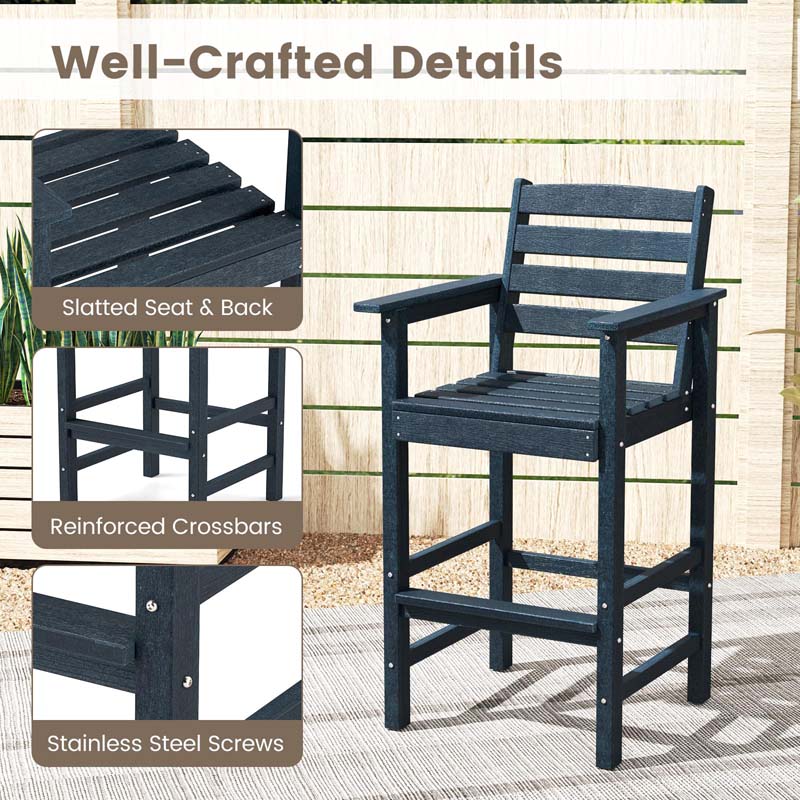 Adirondack Bar Chairs Set of 2/4, 29" HDPE Bar Height Outdoor Stools w/ Backrest & Footrest, All-Weather Backyard Patio High-Top Chairs