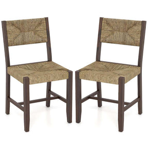 Wooden Dining Chairs Set of 2/4, Boho Farmhouse Cane Chairs w/ Seagrass Weave RattanBackrest & Seat, Armless Accent Chairs for Kitchen Dining Room