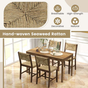 Wooden Dining Chairs Set of 2/4, Boho Farmhouse Cane Chairs w/ Seagrass Weave RattanBackrest & Seat, Armless Accent Chairs for Kitchen Dining Room