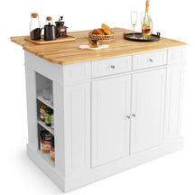 Kitchen Island with Drop Leaf, Rubber Wood Countertop, 2 Drawers, Storage Cabinet, Spice Racks & Adjustable Shelves for Breakfast, Coffee Bar