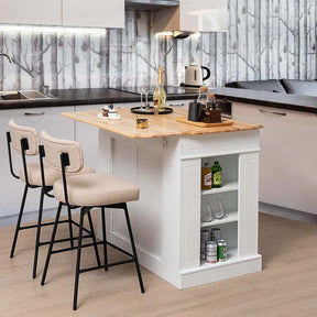 Kitchen Island with Drop Leaf, Rubber Wood Countertop, 2 Drawers, Storage Cabinet, Spice Racks & Adjustable Shelves for Breakfast, Coffee Bar