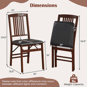 Folding Dining Chairs Set of 2/4, Solid Wood Armless Side Kitchen Chairs with Padded Seat & Max Load 400Lbs, No Assembly for Apartment Living Room