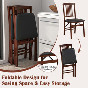 Folding Dining Chairs Set of 2/4, Solid Wood Armless Side Kitchen Chairs with Padded Seat & Max Load 400Lbs, No Assembly for Apartment Living Room