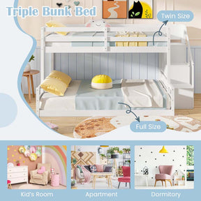 Twin Over Full Bunk Bed with Storage Stairs, Solid Wood Floor Bunk Bed with Full-Length Guardrails, Low Bunk Bed with for Kids Teens Adults