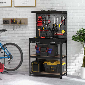 32" x 16" Tool Storage Workbench with Pegboard, Drawer & 14 Hanging Kits, 220 LBS Heavy-Duty Work Table for Garage, Workshop