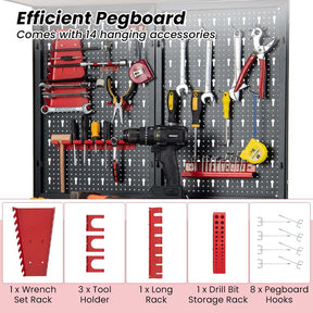 32" x 16" Tool Storage Workbench with Pegboard, Drawer & 14 Hanging Kits, 220 LBS Heavy-Duty Work Table for Garage, Workshop