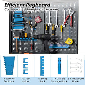32" x 16" Tool Storage Workbench with Pegboard, Drawer & 14 Hanging Kits, 220 LBS Heavy-Duty Work Table for Garage, Workshop