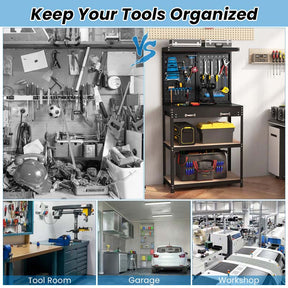 32" x 16" Tool Storage Workbench with Pegboard, Drawer & 14 Hanging Kits, 220 LBS Heavy-Duty Work Table for Garage, Workshop