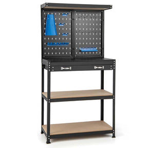 32" x 16" Tool Storage Workbench with Pegboard, Drawer & 14 Hanging Kits, 220 LBS Heavy-Duty Work Table for Garage, Workshop