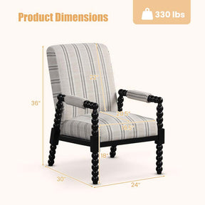Mid-Century Modern Spindle Accent Chair for Living Room, Upholstered Armchair Single Sofa Chair with Rubber Wood Frame
