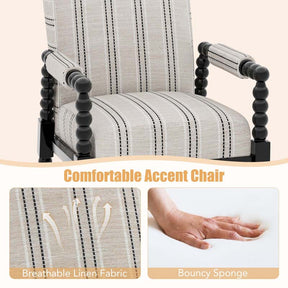 Mid-Century Modern Spindle Accent Chair for Living Room, Upholstered Armchair Single Sofa Chair with Rubber Wood Frame