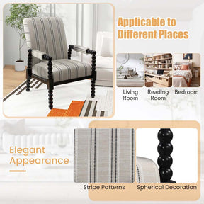 Mid-Century Modern Spindle Accent Chair for Living Room, Upholstered Armchair Single Sofa Chair with Rubber Wood Frame